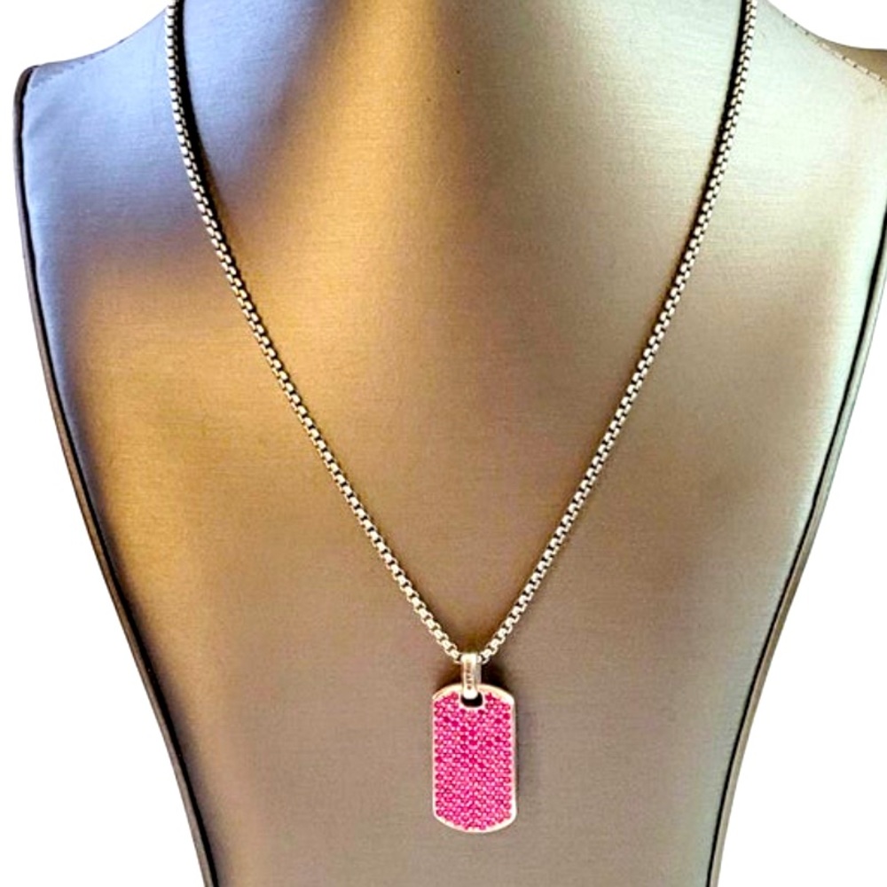 David Yurman Pave Pink Sapphire Dog Tag Pendant